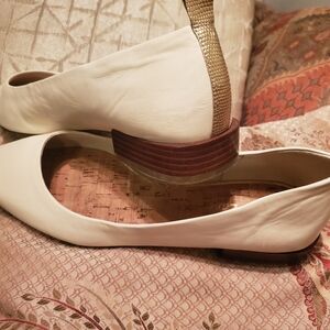 Shoes Womens Size 10M Essex Lane Leather MM Elyn Flats In Cream Gold Cork